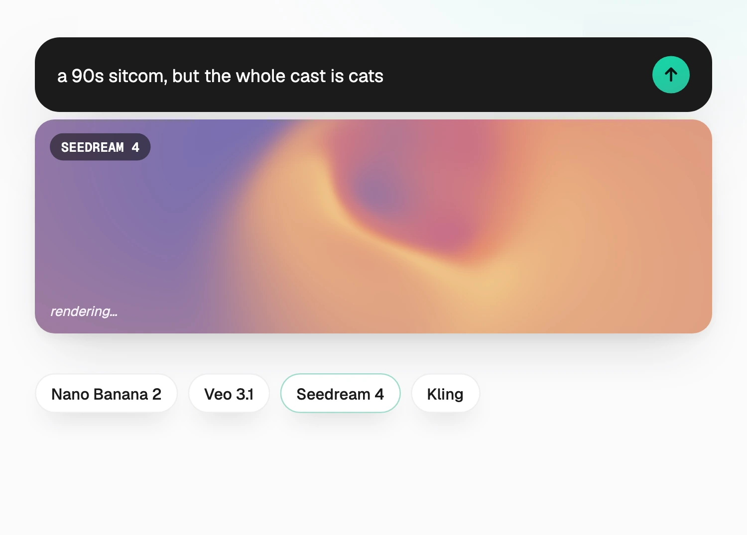 Perspective AI Studio generating an image from a prompt with Seedream, with Nano Banana, Veo and Kling selectable
